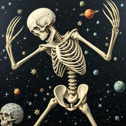 skeleton in space by james jean and salvador dali and shusei nagaoka, oil on canvas, evangelion, eva unit 0 1, exquisitely intricate details, surrealism, neoclassicism, renaissance, hyper realistic, ultra detailed, cell shaded, 8 k