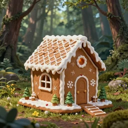 gingerbread house in a woodland forest, digital art, concept art, fantasy art, highly detailed, hd wallpaper, hdr, artstation, deviantart, behance