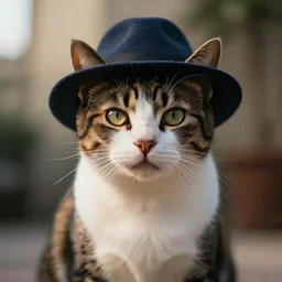 calico cat with a hat on, cinematic look, god lighting, 4 k majestic looking