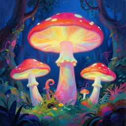 felucia landscape, giant fluorescent mushrooms, neon jungle, colorful painting by ralph mcquarrie