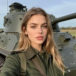 Selfie of a WW2 tank commander, in her tank