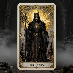 dark lord of dreams, in style of Midjourney, tarot card, insanely detailed and intricate, golden ratio, elegant, gothic fog, ornate, horror, elite, ominous, haunting, matte painting, cinematic, cgsociety, Peter Mohrbacher, Noah Bradley, Darius Zawadzki, vivid and vibrant