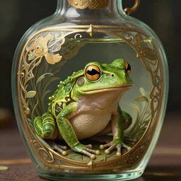 a frog in the bottle, deep focus, d & d, fantasy, intricate, elegant, highly detailed, digital painting, artstation, concept art, matte, sharp focus, illustration, hearthstone, art by artgerm and greg rutkowski and alphonse mucha