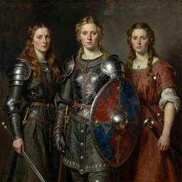 Adolphe Bouguereau, Richard Schmid and Jeremy Lipking portrait painting of A shield-maiden (Old Norse: skjoldmø [ˈskjɑldˌmɛːz̠]) was a female warrior from Scandinavian folklore and mythology. Shield-maidens are often mentioned in sagas such as Hervarar saga ok Heiðreks and in Gesta Danorum. They also appear in stories of other Germanic peoples: Goths, Cimbri, and Marcomanni.[1] The mythical Valkyries may have been based on such shield-maidens.[