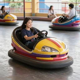 bumper cars game in a theme park, photography, award winning, 8 k