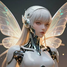 masterpiece!!!! portrait of a futuristic android, science fiction, smooth technology, smooth body, fairy wings, intricate, headshot, highly detailed, digital painting, trending on artstation, concept art, sharp focus, cinematic lighting, illustration, art by masamune shirow , vivid colors, warm glows, particles,  cgsociety