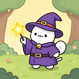 cute character wizard casting spell in the style of bee and puppycat natashi allegri, ryan sands, paul chambers