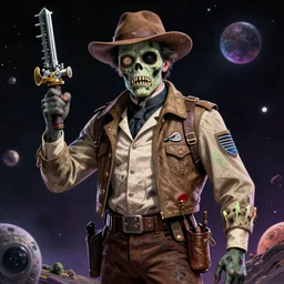 Award winning Digital Art of Simón Bolívar, zombie hunter from outer space.