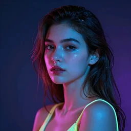 a girl glowing with neon colors, high details, photo model