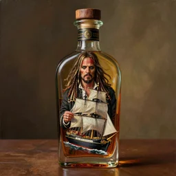 imagine a ship in a bottle but instead of a ship jack black is in the bottle, jack black, fancy whiskey bottle, masterpiece painting by greg rutkowski