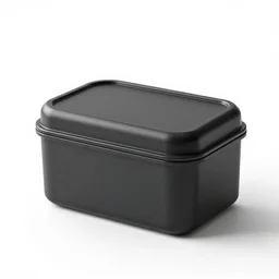 matte black lunch box, clean 3d render, octane render, isolated on a pure white background, centered, entire object in frame, sharp focus, soft studio lighting