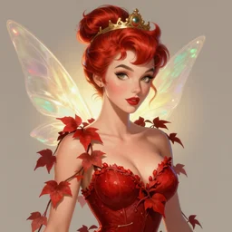 portrait of a beautiful young bettie page as titania, summer queen. faerie queen. queen of light, red, poison ivy, made by caravaggio stanley artgerm lau wlop rossdraws artstation cgsociety concept art cgsociety octane render