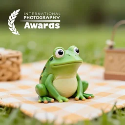 Pepe the Frog sitting on a picnic in the park. 25mm, focused, soft lights, International Photography Awards, photo by Steve Hanks