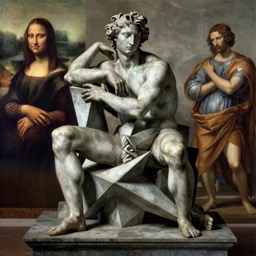 An asymmetry still frame of Guernica by Michaelangelo, by Leonardo Da Vinci, by Raphael