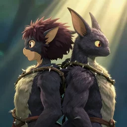 closeup two identical magical creatures entwined back to back with a spiked liana, eyvind earle, studio ghibli painting, cinematic lighting, volumetric lighting, smooth, sharp focus, highly detailed, render in unreal engine 5, artstation, deviantart, behance, trending, epic composition, octane, light rays, award - winning
