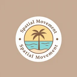 illustrator logo for beach clothing company called Spatial Movement, round logo, summer color palette