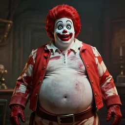 hyperrealistic dslr film still of grotesquely morbidly obese ronald mcdonald, stunning 8 k octane comprehensive 3 d render, inspired by istvan sandorfi & greg rutkowski & unreal engine, perfect symmetry, dim volumetric cinematic lighting, extremely hyper - detailed, extremely lifelike attributes & lifelike texture, intricate, masterpiece, artstation, stunning