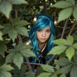 lulu from league of legends hiding in a bush, realistic, 8k