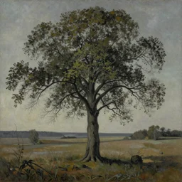 painting of a tree in a desolate landscape in the style of beksinski, hyper realistic, detailed