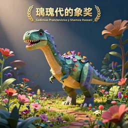 low poly, pixar, dinosaurs, magic realism, flowerpunk, mysterious vivid colors by andy kehoe and amanda clarke en un mundo de Gediminas Pranckevicius y Shamsia Hassani