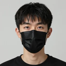 young man wearing black medical mask, style of katsushika oi