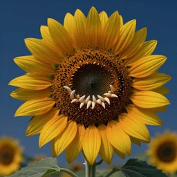 a portrait of sunflower with sharp teeth in midnight, surrealism, artstation, highly detailed, rendering in 3 d