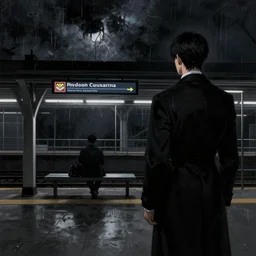 the stormtime of the passionfruit station, art by frank hampson and shusei nagaoka, trending on artstation, iridescent black lighting rear view symbolism, figurativism, trending on instagram, gothic, formalism
