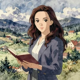 anime natalie portman librarian, intricate watercolor painting by greg rutkowski, trending on pixiv