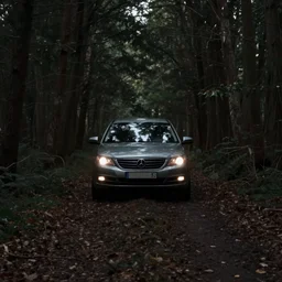 Car in dark forest, found footage, 4k