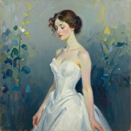 a Color field painting of an elegant lady