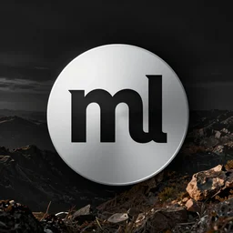 a vector logo with a silver circle, using the letters m and l. black background
