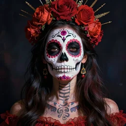 illustration of a sugar skull day of the dead girl, art by tom bagshaw