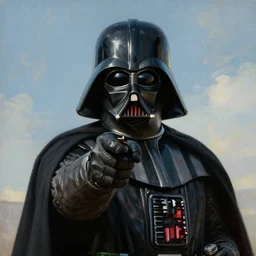 portrait of darth vader aiming at sky, painting by rene magritte, high detail, high resolution