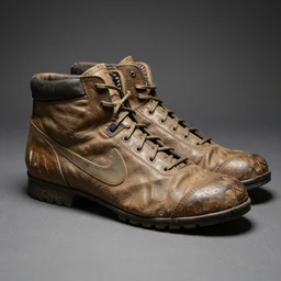 a photo of a ancient medieval nike shoes, 4 k, ƒ / 8, focal length : 3 6 mm,