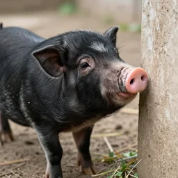 a cute black pig tried to kiss me