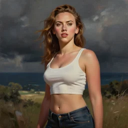 scarlett johannson pin - up oil painting, digital painting, concept art, smooth, sharp focus, illustration by william - adolphe bouguerea