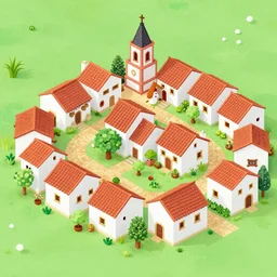 A Spanish village. 2D videogame.