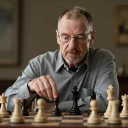 walter white playing chess, hyper realism, cinematic, high detail, 8k, octane render, depth of field