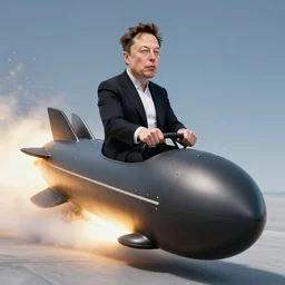 elon musk driving a nuclear bomb, 4k