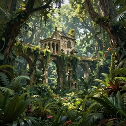 pont d'aquitaine in bordeaux turned into paradisiac jungle, photorealistic, artistic, epic