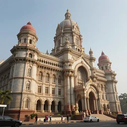 high quality 3 d sci - fi neoclassical mumbai, kalighat hanuman! building, highly detailed, cinematic smooth unreal engine, berenice abbott & john j. park, hard volumetric morning light, long shot, low angle, uhd 8 k, sharp focus