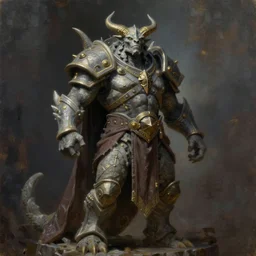 warforged made from stone that looks like karn from magic the gathering, full body portrait, detailed, oil painting,