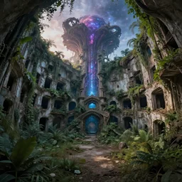 a beautiful very detailed rendering of catacomb urbex building abandoned unfinished building industrial architecture nature by pierre de meuron, galactic nature myst at dawn fisheye fantasy tron junglepunk atlantis, archdaily, wallpaper, highly detailed, trending on artstation.