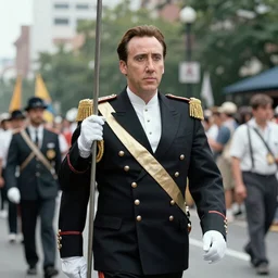 Nicolas Cage as a dictator on a parade, archive photo, history