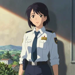 female FBI agent, concept art, from the comedy anime film by makoto shinkai