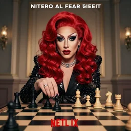 red hair drag queen playing chess, netflix show poster