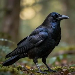 werecreature mixture of human and crow, photograph captured in a forest