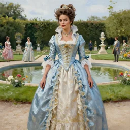 Olivia Culpo as marie antoinette in the gardens of Versailles, hyperrealist digital painting by Mario Testino, Stanley Artgerm Lau, WLOP, Andrei Riabovitchev, masterpiece, trending on artstation, cgstudio