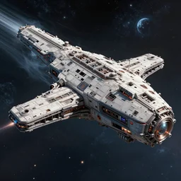 concept art, a single and huge generation ship, a spaceship traveling to new worlds, deep space exploration, the expanse tv series, industrial design, dynamic angle, high energy and motion, spatial phenomena, cinematic lighting, 4k, greebles, widescreen, wide angle, beksinski, sharp and blocky shapes