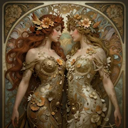 beautiful and detailed digital illustration of regeneration can only be attained by two souls working in unison and harmony, dramatic 8k image, ultrarealistic, elaborate and emotive, transcendental by kittichai rueangchaichan, floralpunk, Artstation, art nouveau aesthetic, Alphonse Mucha background, intricate details,concept art, realistic, dramatic, detailed intricate ink illustration, heavenly atmosphere